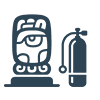 An icon containing a scuba tank and Mayan symbol representing Private Dive Cancun's commitment to working with local indigenous peoples in a mutually beneficial relationship.