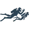 An icon of two scuba divers representing Private Dive Cancun's commitment to small group diving.